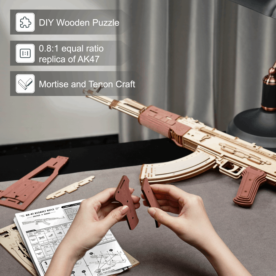 AK-47 Assault Rifle Toy Gun 3D Wooden Puzzle