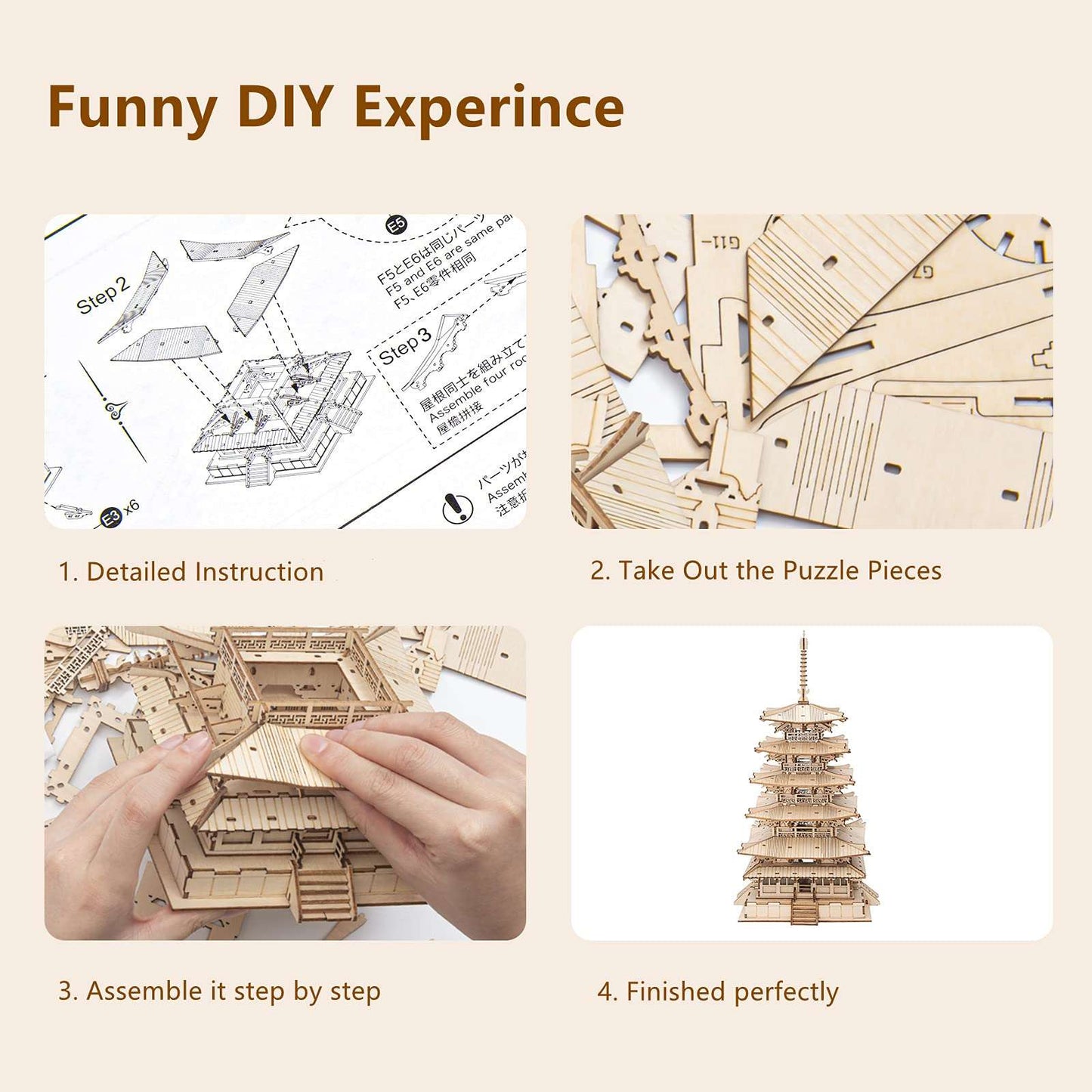 DIY Five-storied Pagoda 3D Wooden Puzzle