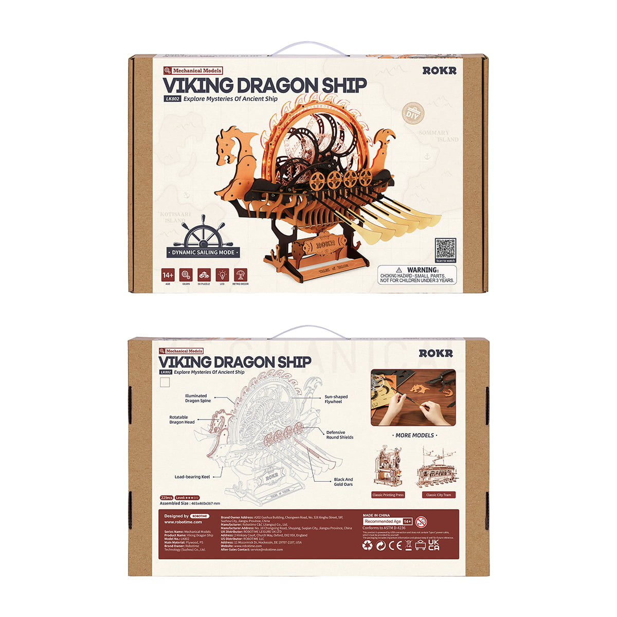 ROKR Viking Dragon Ship Mechanical 3D Wooden Puzzle LK802