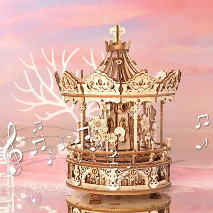 Romantic Carousel Mechanical Music Box 3D Wooden Puzzle ROKR AMK62